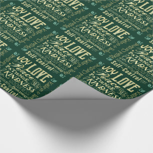 Papier Cadeau Monogramme Fruits de Noël de l'Esprit Vert Or