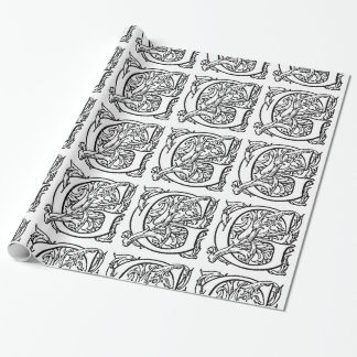 Papier Cadeau Monogramme G Modèle floral noir et blanc initial