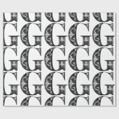 Papier Cadeau Monogramme G Modèle floral noir et blanc initial (Plat)