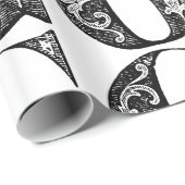 Papier Cadeau Monogramme G Modèle floral noir et blanc initial (Coin rond)