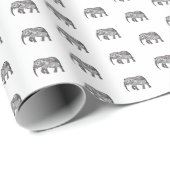 Papier Cadeau Monogramme géométrique éléphant noir et blanc (Coin rond)