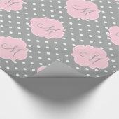 Papier Cadeau Monogramme Gris, Blanc et Pastel Pink Polka Dot (Coin)