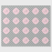 Papier Cadeau Monogramme Gris, Blanc et Pastel Pink Polka Dot (Plat)