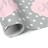 Papier Cadeau Monogramme Gris, Blanc et Pastel Pink Polka Dot (Coin rond)