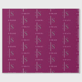 Papier Cadeau Monogramme gris élégant & nom blanc, bordeaux (Plat)