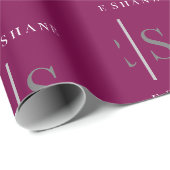 Papier Cadeau Monogramme gris élégant & nom blanc, bordeaux (Coin rond)