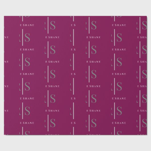 Papier Cadeau Monogramme gris élégant & nom blanc, bordeaux (Couture)