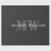 Papier Cadeau Monogramme gris noir artistique moderne (Plat)