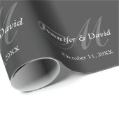 Papier Cadeau Monogramme gris uni Noms des mariés (Coin rond)