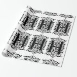 Papier Cadeau Monogramme H Modèle floral noir et blanc initial<br><div class="desc">Monogramme H Le papier d'emballage initial de motifs floraux noirs et blancs peut être customisé avec une image, un nom, un texte, un logo ou une photo. Changez l'arrière - plan blanc à n'importe quelle nuance de bleu, vert, jaune, orange, rose, rouge, marron et violet. Idéal pour envelopper Noël, anniversaire,...</div>