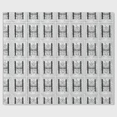 Papier Cadeau Monogramme H Modèle floral noir et blanc initial (Plat)