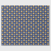 Papier Cadeau Monogramme Hanoukka Golden David Star Sur Navy Blu (Plat)