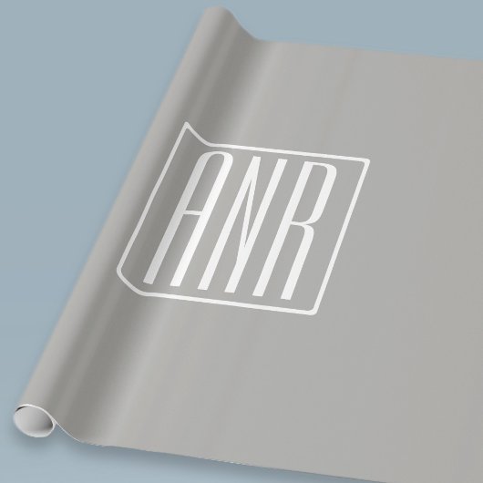 Papier Cadeau Monogramme initial | Blanc sur gris clair