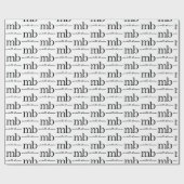 Papier Cadeau Monogramme Initial de Script Tendance Noir Blanc M (Plat)