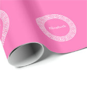 Papier Cadeau Monogramme initial du cadre de ligne de clé grecqu (Coin rond)