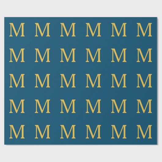 Papier Cadeau Monogramme initial Gold Blue Nom personnalisé 2023 (Plat)