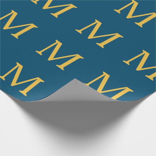 Papier Cadeau Monogramme initial Gold Blue Nom personnalisé 2023 (Coin)