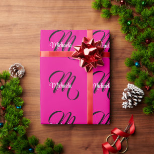 Papier Cadeau Monogramme initial minimaliste moderne nom rose ch