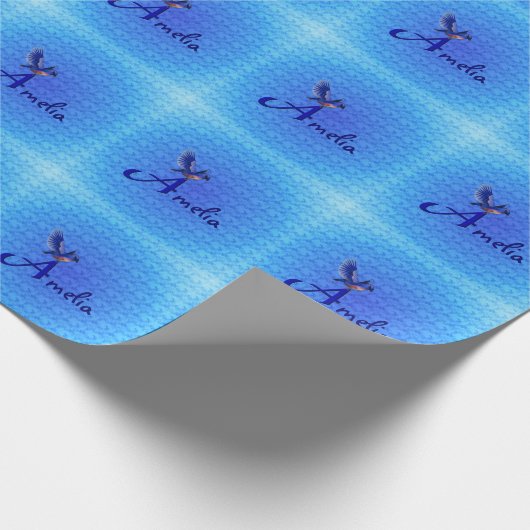 Papier Cadeau Monogramme initiale A personnalisé Bluebird (Coin)