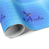 Papier Cadeau Monogramme initiale A personnalisé Bluebird (Coin rond)
