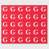 Papier Cadeau Monogramme Initiale Lettre Rouge Blanc Simple Uni (Plat)