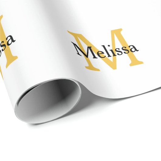 Papier Cadeau Monogramme Initiale Nom Or Noir Blanc Personnalisé (Coin rond)