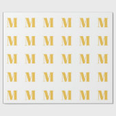 Papier Cadeau Monogramme initiale or or blanc nom personnalisé (Plat)