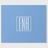 Papier Cadeau Monogramme Initiales 3 Moderne Gras | Bleu Clair (Plat)