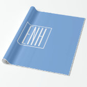 Papier Cadeau Monogramme Initiales 3 Moderne Gras | Bleu Clair (Déroulé)