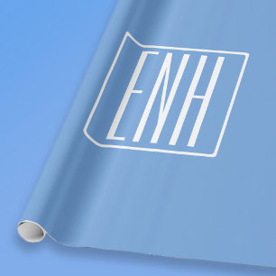 Papier Cadeau Monogramme Initiales 3 Moderne Gras Bleu Clair