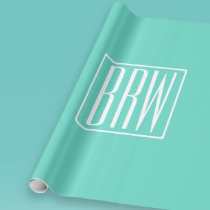 Papier Cadeau Monogramme Initiales 3 Modernes Gras Blanc Sur A