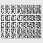 Papier Cadeau Monogramme J Art déco initial noir et blanc (Plat)