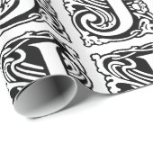 Papier Cadeau Monogramme J Art déco initial noir et blanc (Coin rond)