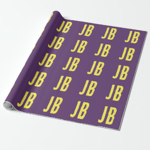 Papier Cadeau Monogramme Lettres initiales Indigo Yellow Minimal