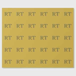 Papier Cadeau Monogramme Lettres Initiales Or & Bleu Simple
