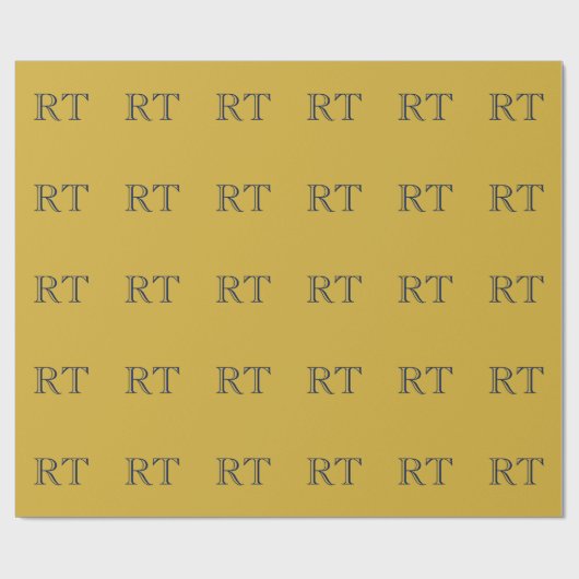 Papier Cadeau Monogramme Lettres Initiales Or & Bleu Simple (Plat)