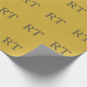 Papier Cadeau Monogramme Lettres Initiales Or & Bleu Simple (Coin)