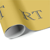 Papier Cadeau Monogramme Lettres Initiales Or & Bleu Simple (Coin rond)