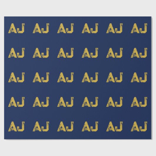 Papier Cadeau Monogramme Lettres Initiales Or & Bleu Simple (Plat)