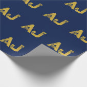 Papier Cadeau Monogramme Lettres Initiales Or & Bleu Simple (Coin)