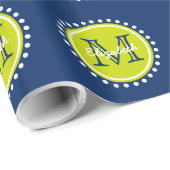 Papier Cadeau Monogramme lumineux de point de polka de vert de (Coin rond)
