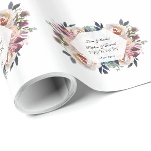Papier Cadeau Monogramme Mariage géométrique bleu-rose poussiére