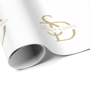 Papier Cadeau Monogramme Mariage Simple Personnalisé Avec Nom