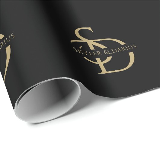 Papier Cadeau Monogramme Mariage Simple Personnalisé Avec Nom (Coin rond)