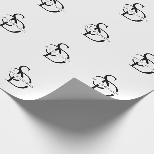 Papier Cadeau Monogramme Mariage Simple Personnalisé Avec Nom (Coin)