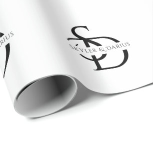 Papier Cadeau Monogramme Mariage Simple Personnalisé Avec Nom