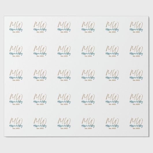 Papier Cadeau Monogramme marron bleu turquoise année simple mini (Plat)