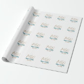 Papier Cadeau Monogramme marron bleu turquoise année simple mini (Déroulé)