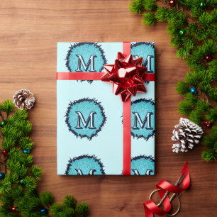 Papier Cadeau Monogramme minimaliste simple chic bleu abstrait