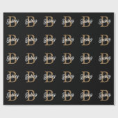 Papier Cadeau Monogramme moderne élégant Nom Black Gold Script (Plat)